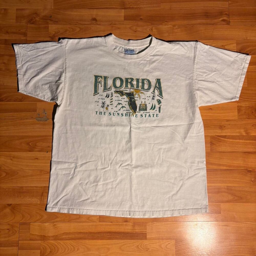 Vintage 90s Florida The Sunshine State White Tee Size XL Summer Shirt